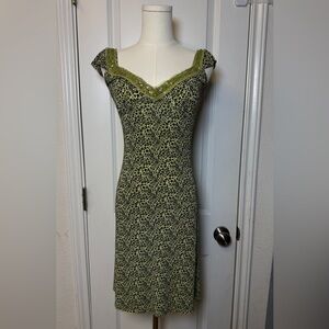 Liu Jo Green Leopard Print Midi Dress Y2K Vintage
